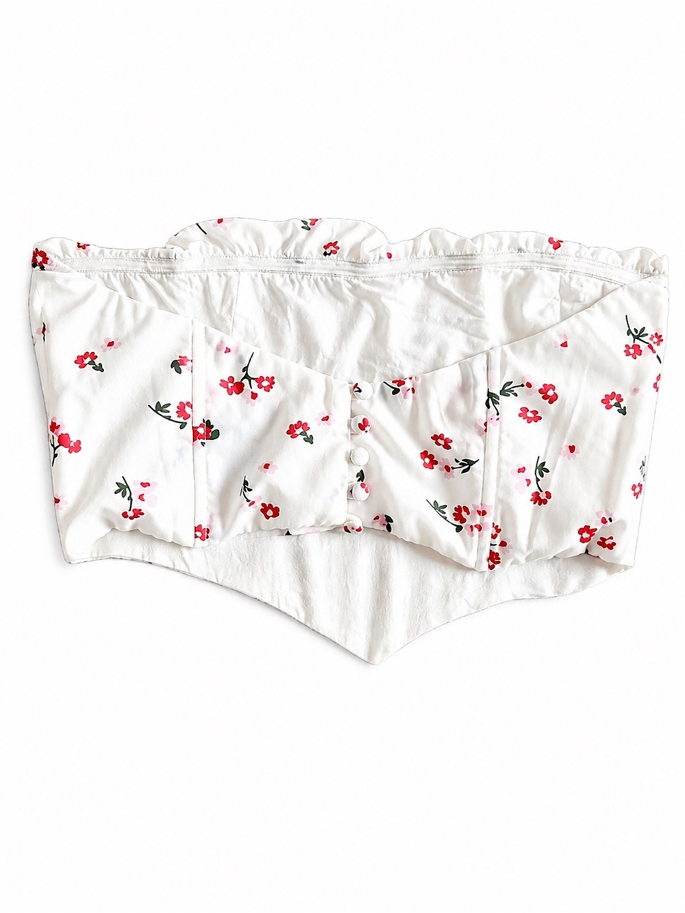 🎀 PRINCESS POLLY White Floral Corset Bustier Top Red Ditsy Print Coquette Sz 4 - Picture 4 of 6